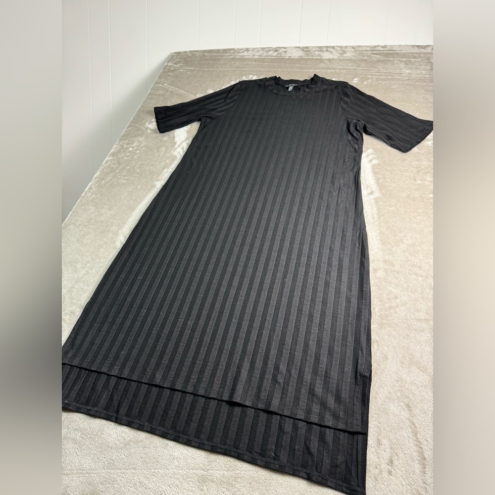 EILEEN FISHER Ribbed Mock-Neck Drop-Hem Dress Black Women’s Medium Tencel - Picture 4 of 10